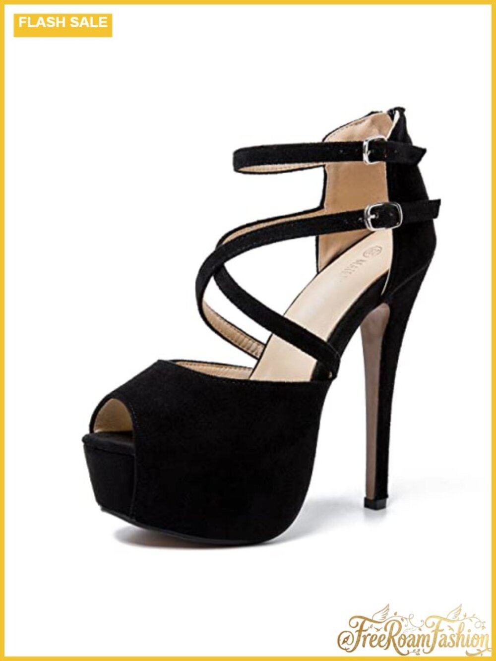 Platform High Heel Sandals Peep Toe Crisscross Strappy Ankle Buckle Zip